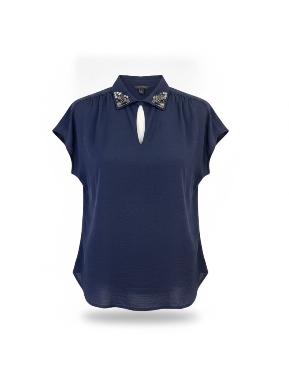Banana Republic Womens Navy Embellished Collar Modal Sleeveless Blouse Size M
